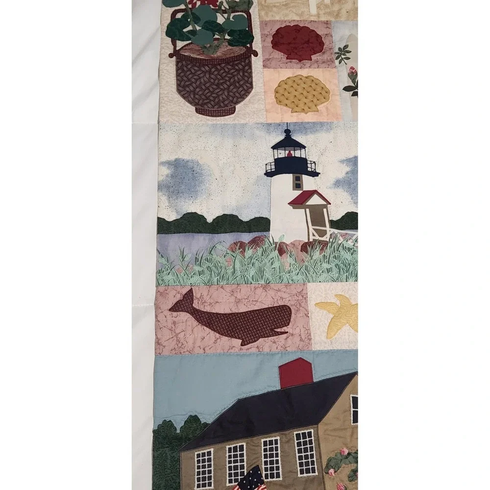 Signed Donna‎ Albert 1994 Nantucket Quilt Wall Hanging 21x45 w/ COA Coastal
